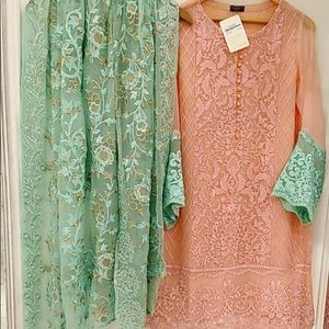 Peach and green shalwar kameez